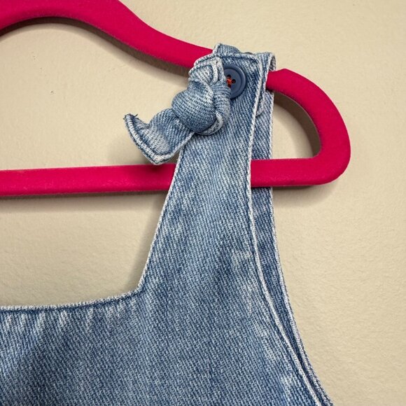 MINI BODEN Denim Rainbow Overalls Jumpsuit 6-7 122cm Blue Overall Clouds Bows - Picture 5 of 10